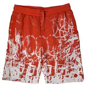 Dreamland Fleece Shorts with White Graffiti Print and Pockets-Men's XL EUC